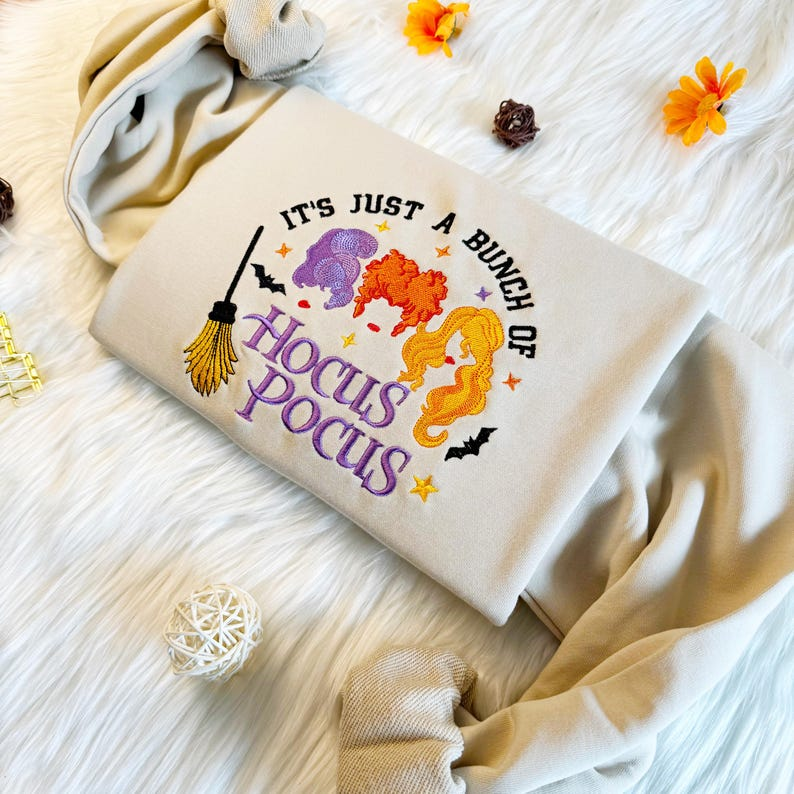 Halloween Embroidered Hocus Pocus Witch Shirt