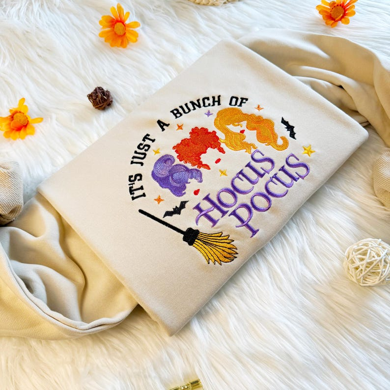 Halloween Embroidered Hocus Pocus Witch Shirt
